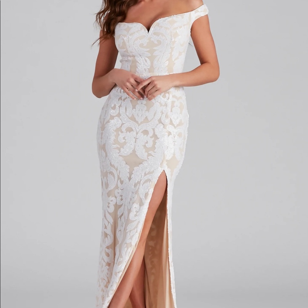 White sequin formal gown